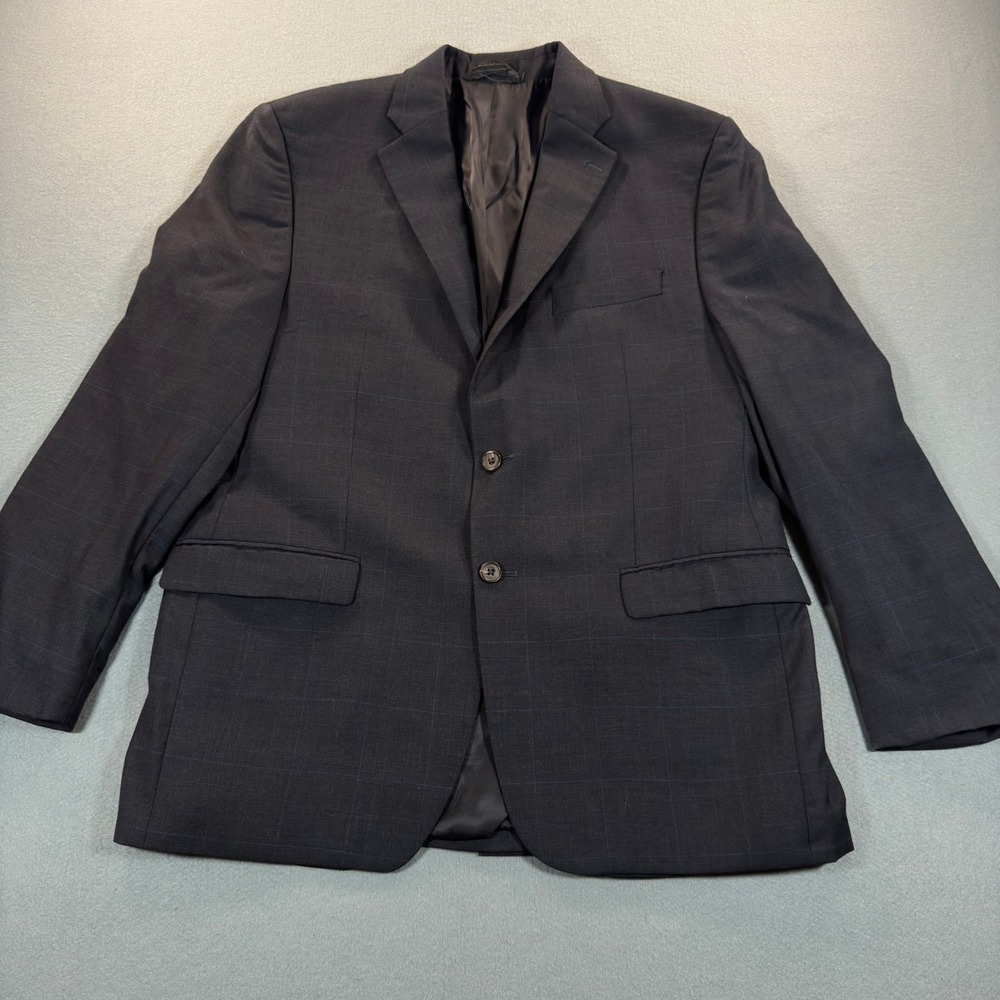 Lauren Ralph Lauren Mens 44R Navy Blue Windowpane 100% Wool Blazer Sport Coat